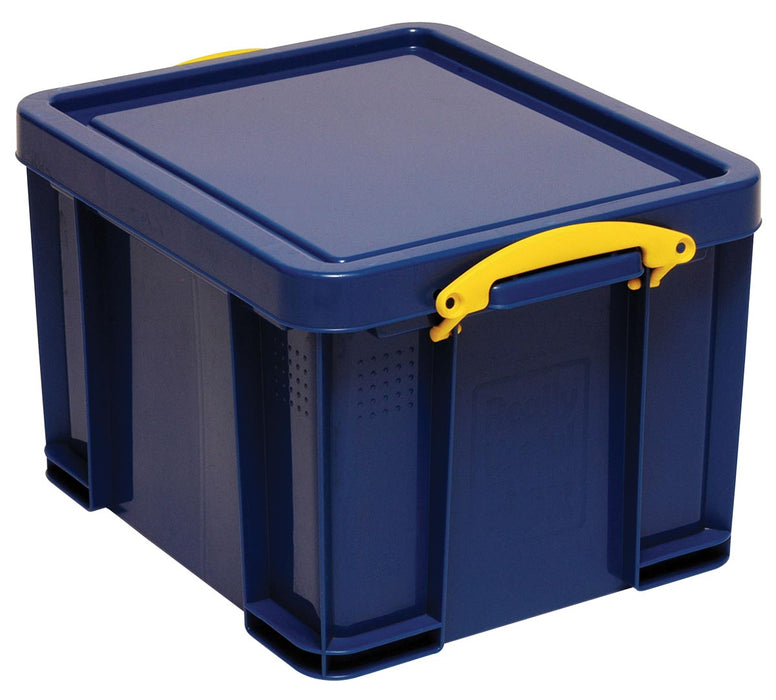 Really Useful Box opbergdoos 35 liter, donkerblauw met gele handvaten 6 stuks