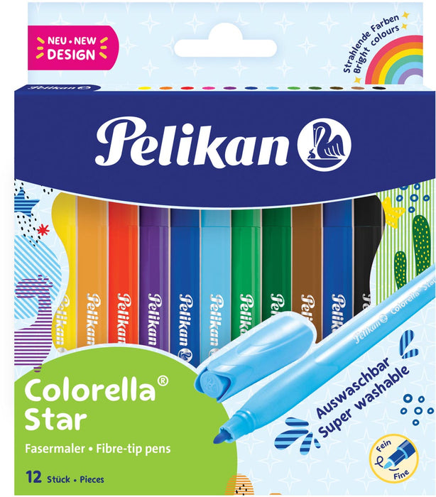 Pelikan Colorella Star viltstiften in een etui van 12 stuks met uitwasbare inkt