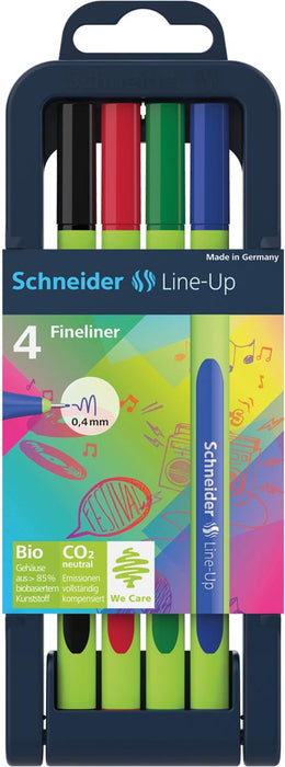 Schneider fineliner Line-Up, etui van 4 stuks in geassorteerde kleuren 20 stuks, OfficeTown
