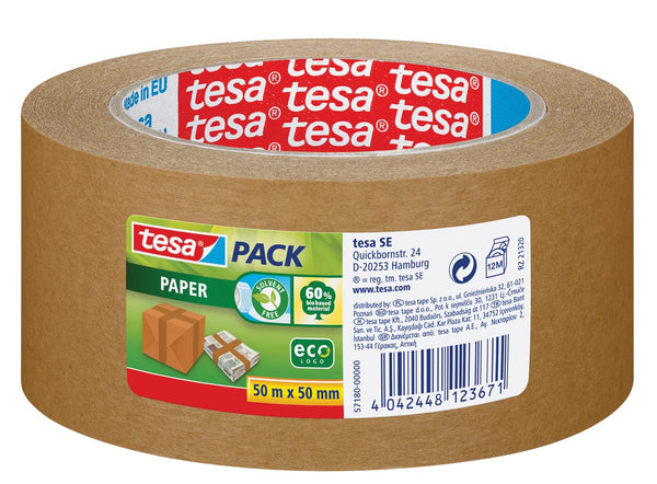 Tesa verpakkingstape van papier, afmeting 50 mm x 50 m, bruin