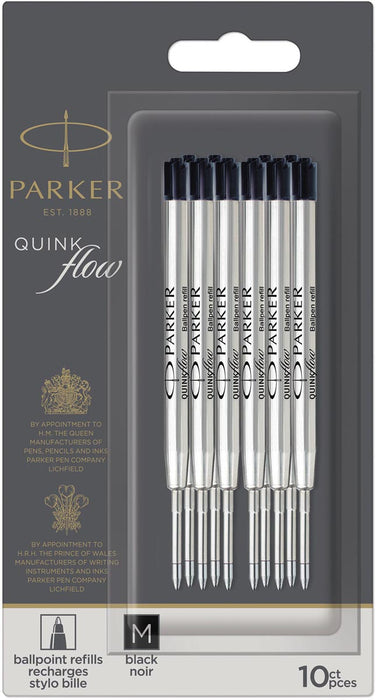 Parker Quinkflow balpenvulling, medium, zwart, 10 stuks in blisterverpakking