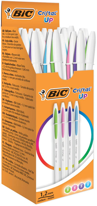 Bic balpen Cristal Up, doos met 20 stuks in vrolijke kleuren