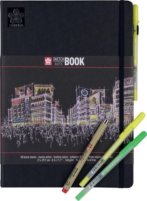 Sakura schetsboek, 80 vel, 140 g/m², ft A4, zwart papier 5 stuks, OfficeTown