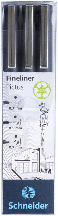 Schneider fineliner Pictus, etui met 3 stuks, zwarte houder van gerecycled plastic