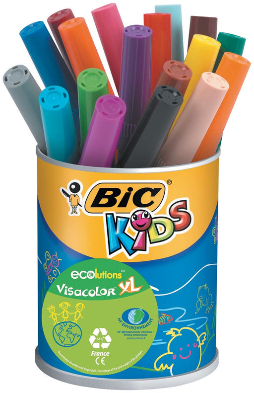 Bic Kids Viltstift Visacolor XL Ecolutions 18 stiften in een metalen pot 12 stuks, OfficeTown