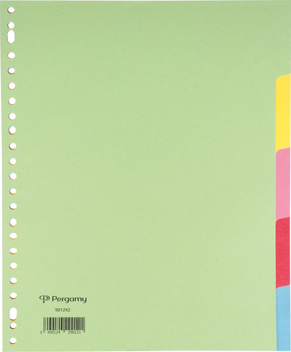 Tabbladen van Pergamy, A4+ formaat, 23-gaats perforatie, karton, assorti kleuren, 5 tabs