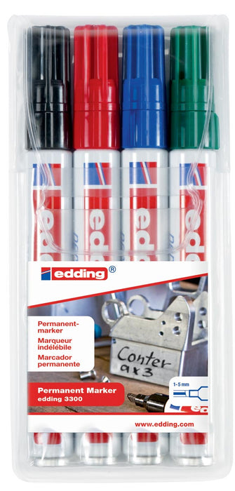Edding permanent marker e-3300 etui van 4 stuks in geassorteerde kleuren 10 stuks, OfficeTown