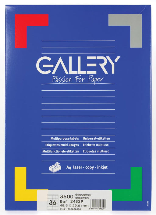 Gallery witte etiketten ft 48,9 x 29,6 mm (b x h), rechte hoeken, doos van 3.600 etiketten 5 stuks, OfficeTown