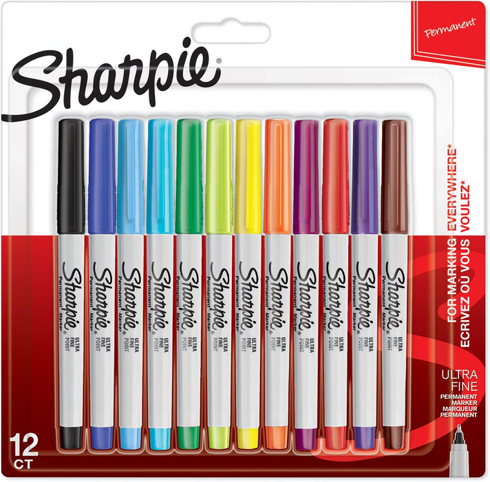 Sharpie permanente marker, extra fijn, blister van 12 stuks in geassorteerde kleuren