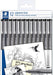 Staedtler fineliner Pigment Liner, set van 12 fineliners, zwart 10 stuks, OfficeTown