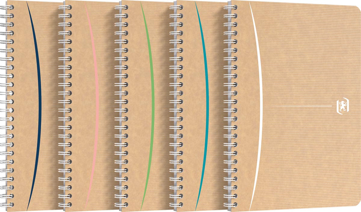Oxford Touareg spiraalschrift, 180 bladzijden, ft A5, gelijnd, geassorteerde kleuren 5 stuks, OfficeTown
