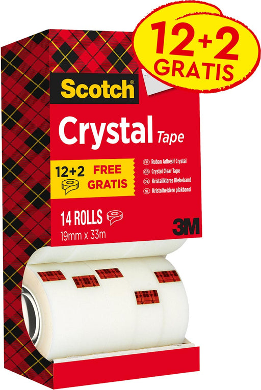 Scotch Plakband Crystal ft 19 mm x 33 m, doos met 14 rolletjes (12 + 2 gratis) 2 stuks, OfficeTown