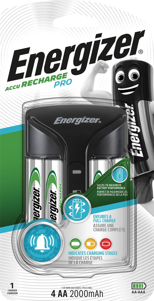 Energizer batterijlader Pro Charger, inclusief 4 x AA batterij, op blister 4 stuks, OfficeTown