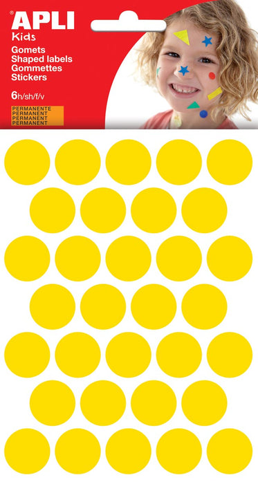 Stickers voor kinderen van Apli, cirkel diameter 20 mm, blister met 180 stuks, gele kleur