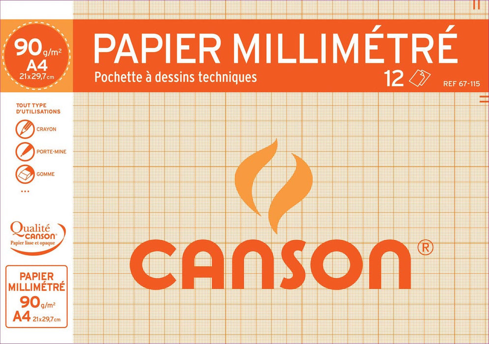 Canson millimeterpapier, pak van 12 vel 10 stuks, OfficeTown