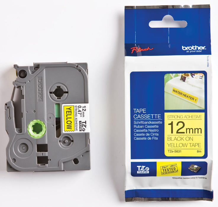 Brother TZe tape voor P-Touch 12 mm, zwart op geel 25 stuks, OfficeTown