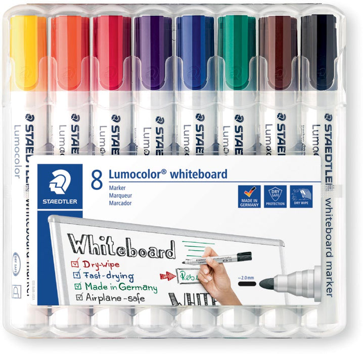 Staedtler whiteboardmarker Lumocolor, set van 8 markers in verschillende kleuren