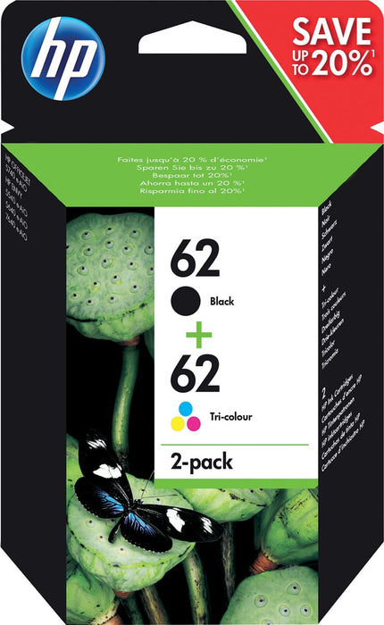 HP inktcartridge 62, 165-200 pagina's, OEM N9J71AE, 1 x zwart en 1 x 3 kleuren –