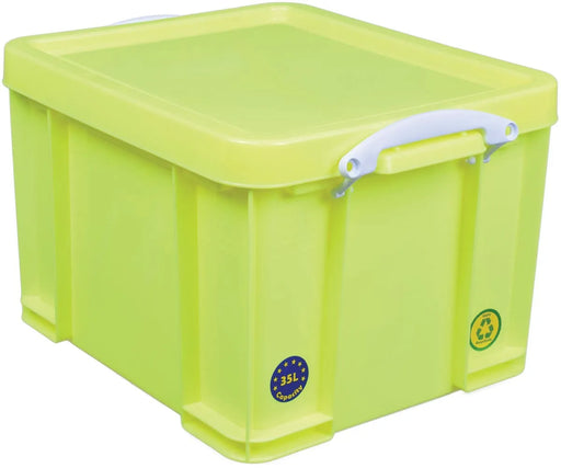 Really Useful Box opbergdoos 35 liter, neongeel met witte handvaten 1 stuks, OfficeTown