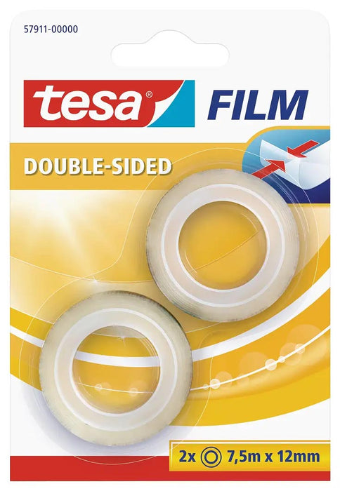 Dubbelzijdige Tesafilm, 7,5 m x 12 mm, verpakking van 2 rollen