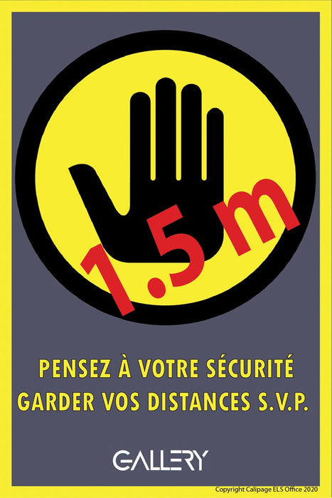 Galerij sticker, waarschuwing; houd 1,5 meter afstand, formaat A5, Frans