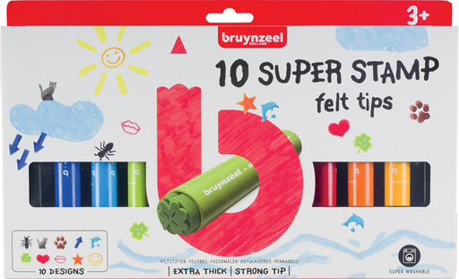 Bruynzeel Kids viltstiften Super Stamp, etui van 10 geassorteerde kleuren 12 stuks, OfficeTown