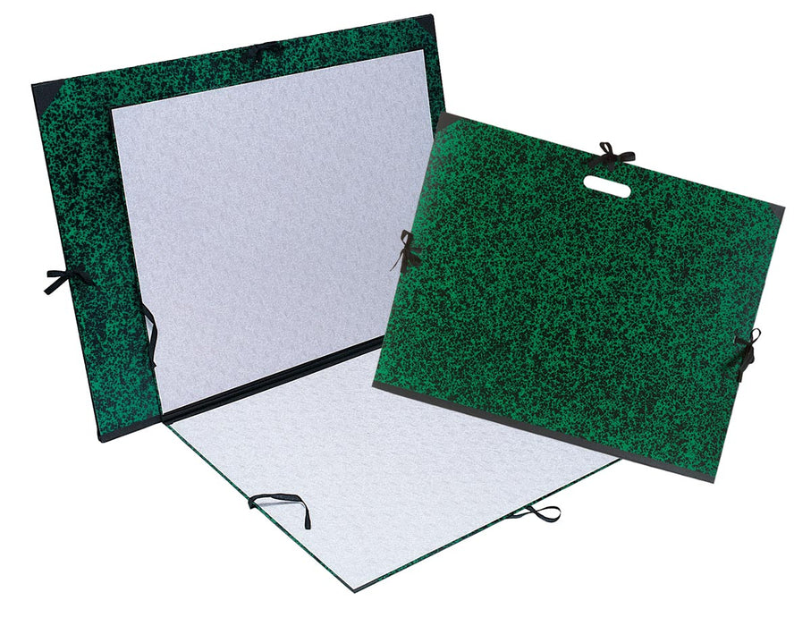 Tekenmap Exacompta met linten ft 32 x 45 cm (A3) met groen/zwart gemarmerde afwerking