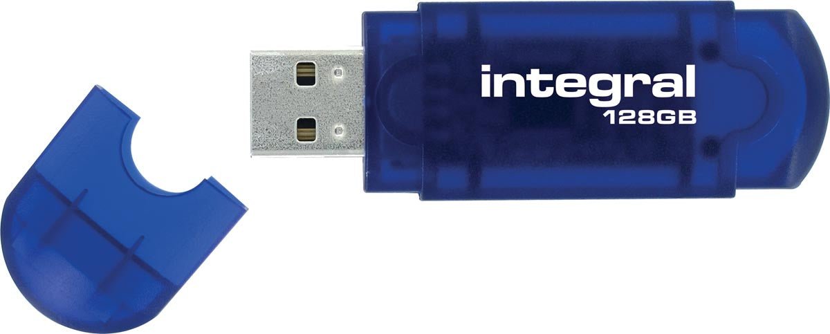 128 GB Integral Evo USB 2.0 stick met stijlvol blauw kapje - OfficeTown