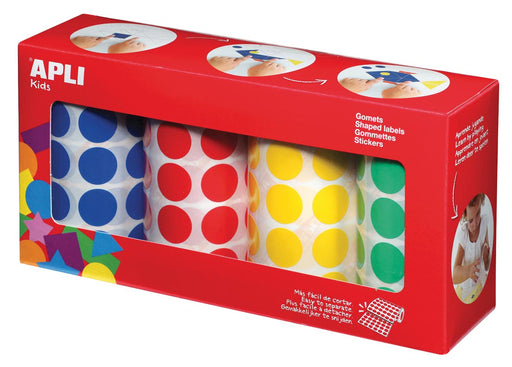 Apli Kids stickers XL cirkels, diameter 20 mm, doos met 4 rollen in 4 kleuren 8 stuks, OfficeTown