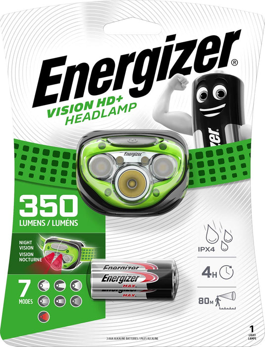 Energizer hoofdlamp Vision HD+, groen, waterbestendig met 3 AAA batterijen