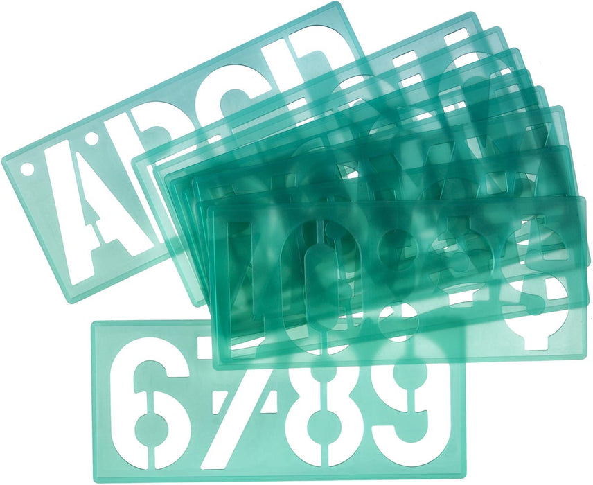 Linex lettersjabloon 100 mm, set van 10 stuks met transparante groene kunststof