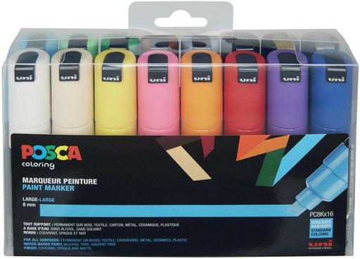 Posca paintmarker PC-8K, etui met 16 stuks in geassorteerde kleuren 6 stuks, OfficeTown