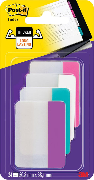 Post-it Index Strong, ft 38 x 50,8 mm, blister met 4 kleuren, 6 tabs per kleur