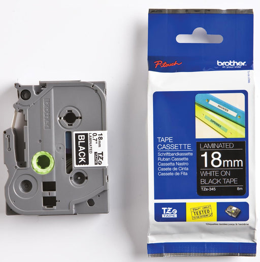 Brother TZe tape voor P-Touch 18 mm, wit op zwart 25 stuks, OfficeTown