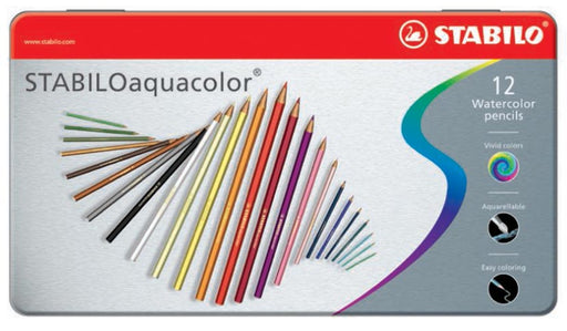 STABILOaquacolor kleurpotlood, metalen doos van 12 stuks in geassorteerde kleuren 5 stuks, OfficeTown