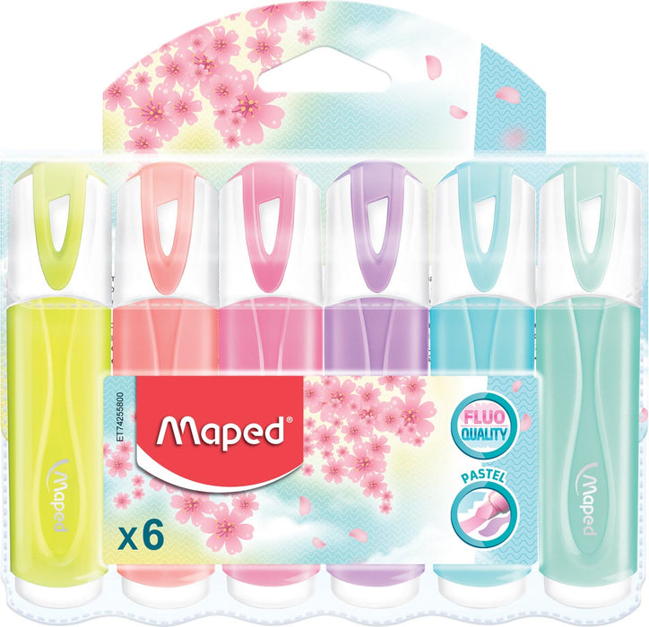 Maped markeerstift Color'Peps, geassorteerde pastelkleuren, 6 stuks in een ophangetui