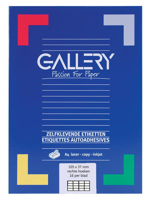Gallery witte etiketten ft 105 x 37 mm (b x h), rechte hoeken, doos van 1.600 etiketten 5 stuks, OfficeTown