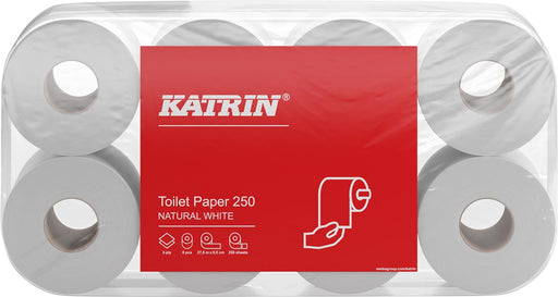 Katrin toiletpapier, 2-laags, 250 vel, pak van 8 rollen 8 stuks, OfficeTown