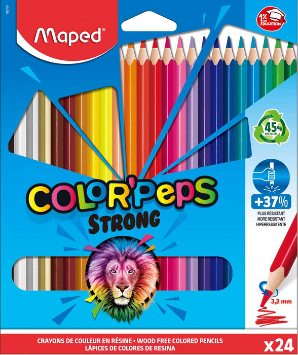 Maped kleurpotlood Color'Peps Strong, 24 potloden met dikke, sterke potloodstift