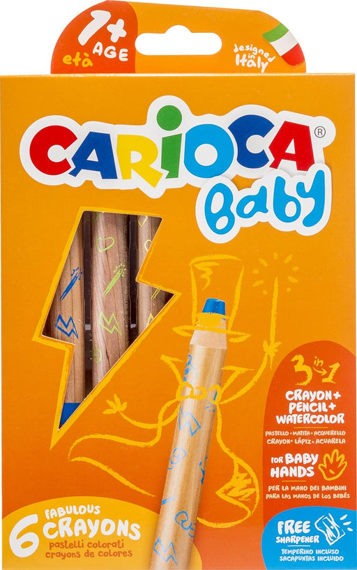 Carioca kleurpotlood Baby 3-in-1, geassorteerde kleuren, 6 stuks in een kartonnen etui 24 stuks, OfficeTown