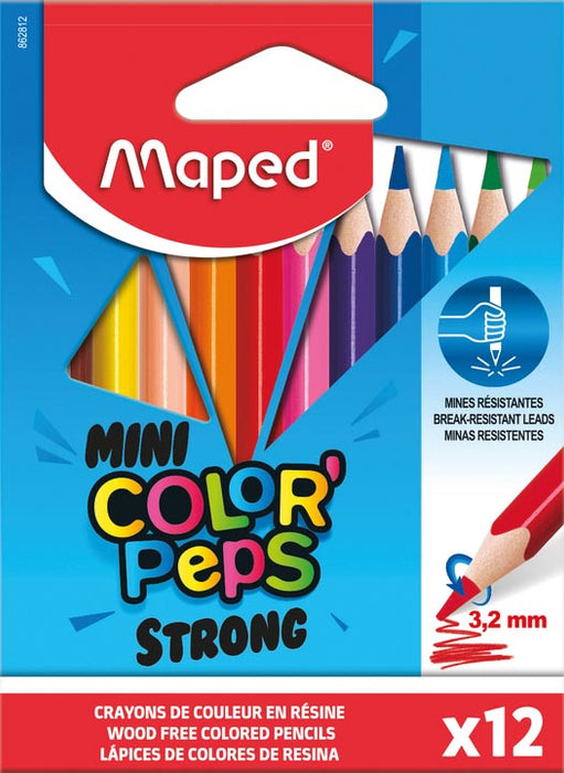 Maped kleurpotlood Color'Peps Mini Strong, 12 potloden in een kartonnen etui met felle kleuren