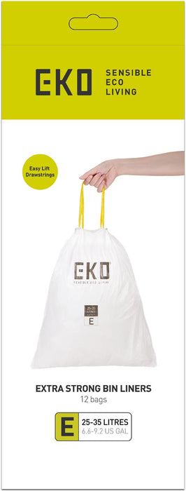 Eko vuilniszakken met trekbandsluiting, 25-35 liter, wit,  1 rol, 12 zakken Eko