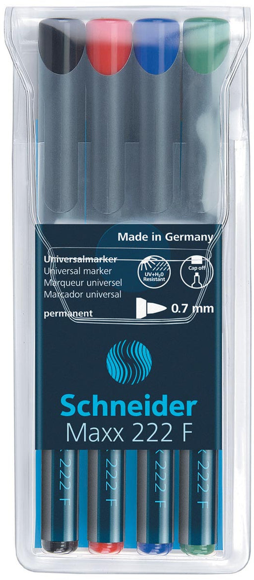 Schneider permanent marker Maxx 222, etui van 4 stuks in geassorteerde kleuren 40 stuks, OfficeTown
