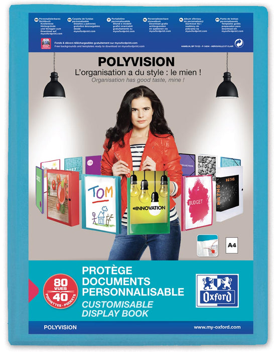 OXFORD Polyvision personaliseerbaar presentatiemap, A4-formaat, van PP, 40 vakken, blauw