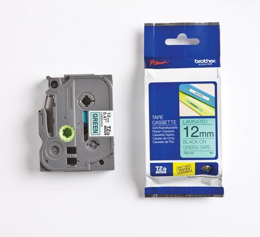 Brother TZe tape voor P-Touch 12 mm, zwart op groen 25 stuks, OfficeTown