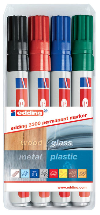 Edding permanente marker e-3300 blister van 4 stuks in diverse kleuren