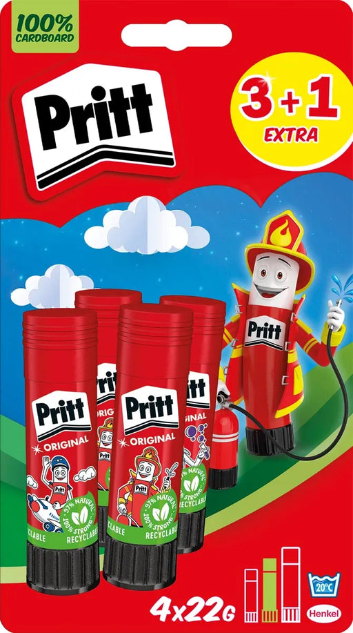 Pritt Original plakstift, 22 g, 3 + 1 gratis, op blister 12 stuks, OfficeTown