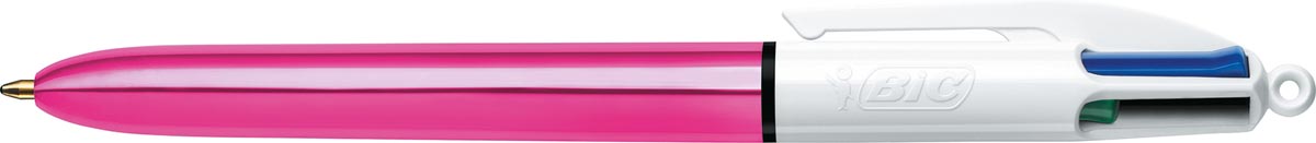 Bic 4 Kleuren Shine, balpen, 0,32 mm, 4 klassieke inktkleuren, metallic roze lichaam 12 stuks