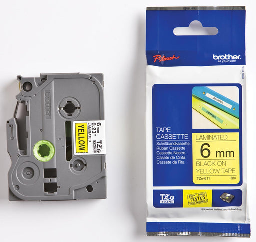 Brother TZe tape voor P-Touch 6 mm, zwart op geel 25 stuks, OfficeTown
