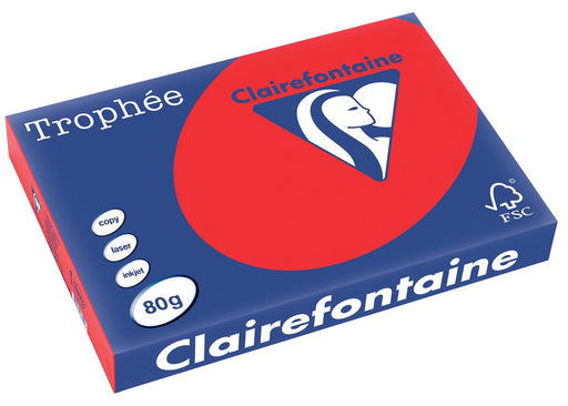 Clairefontaine Trophée Intens, gekleurd papier, A3, 80 g, 500 vel, koraalrood 5 stuks, OfficeTown